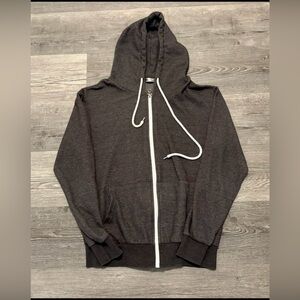 Ohoo Gray Zip-Up Hoodie Sweater with Drawstring Hood. Men size S